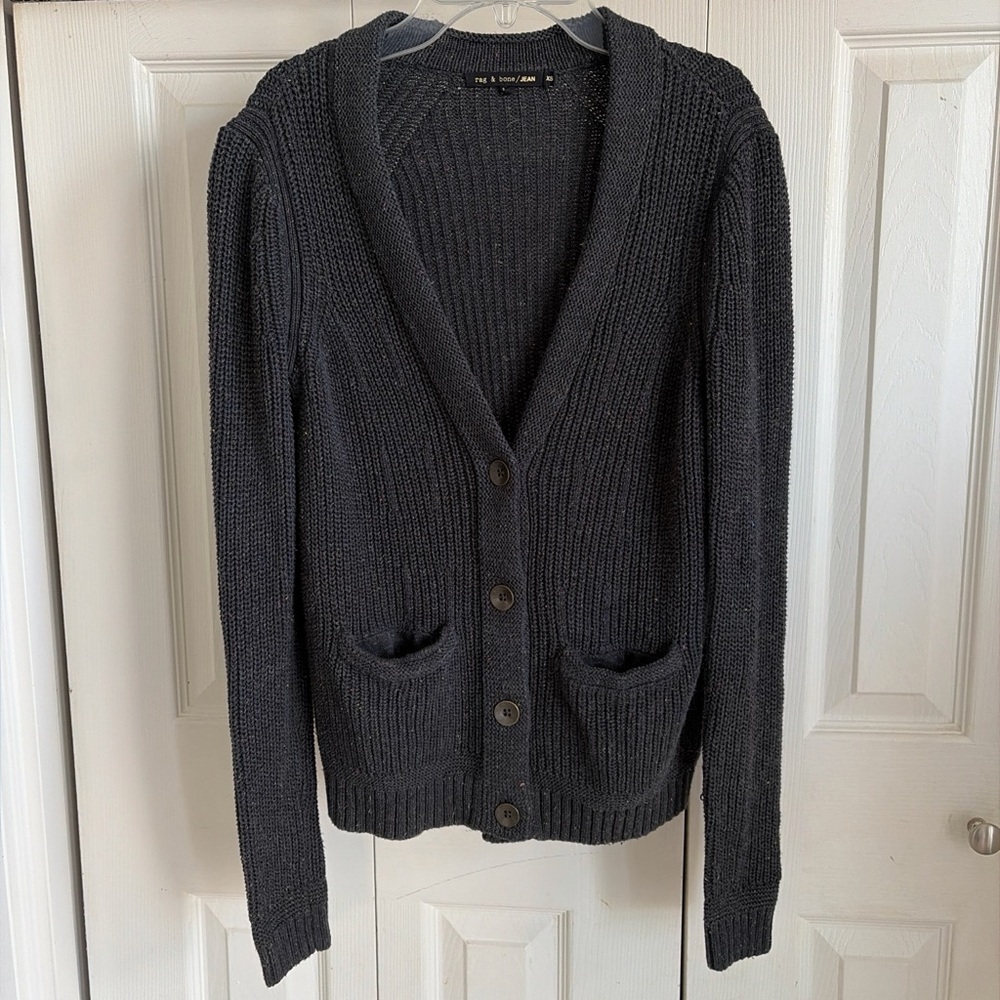 VGUC Rag & Bone Black Ribbed Cardigan Sweater xs